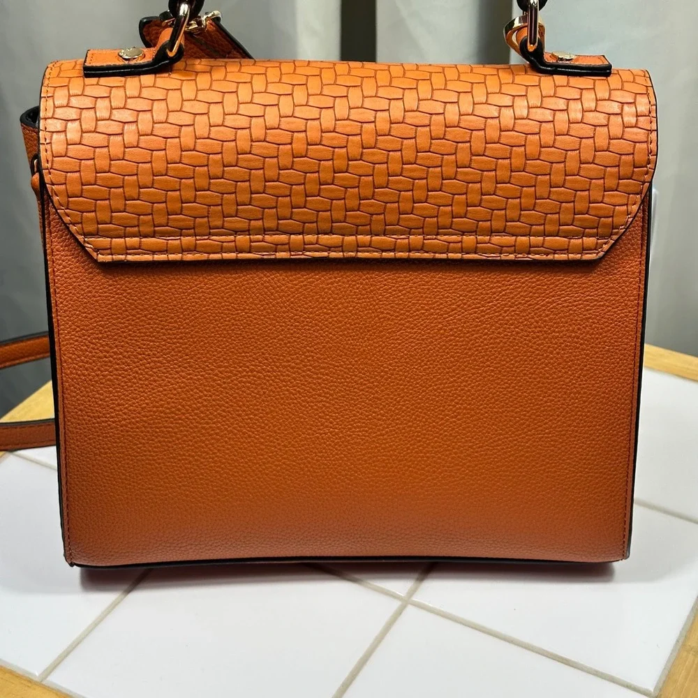 Dune London Satchel Handbag Women Medium Orange Woven Textured Excellent
